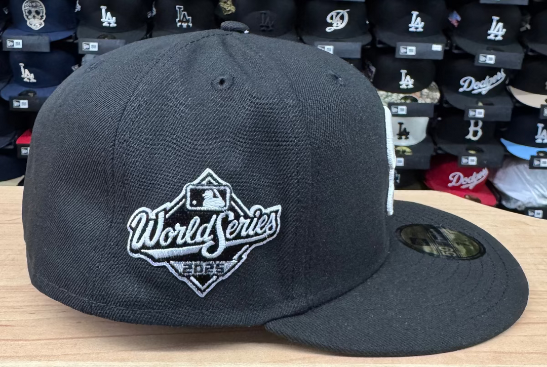 Los Angeles Dodgers New Era 2025 World Series Side Patch D Logo 59FIFTY Fitted Hat - Black White - THE 4TH QUARTER