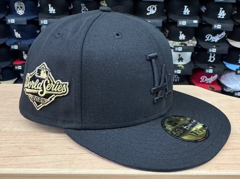Los Angeles Dodgers New Era 2025 World Series Side Patch 59FIFTY Fitted Hat - Black on Black Gold