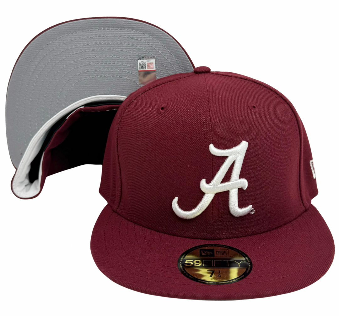Alabama Crimson Tide Fitted 59Fifty Burgundy Hat Cap Grey UV - THE 4TH QUARTER