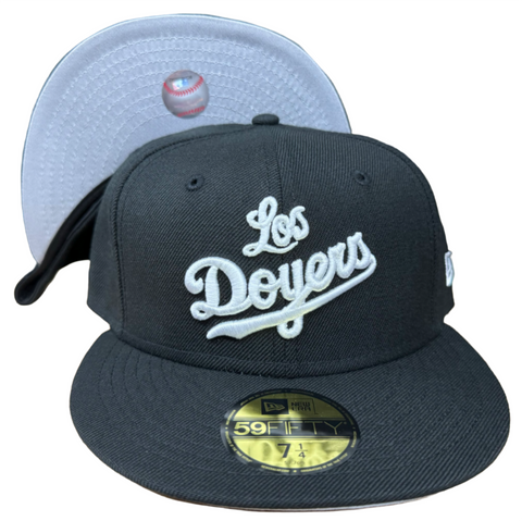 Los Angeles Dodgers Fitted New Era 59Fifty "Los Doyers" Black Cap Hat Grey UV