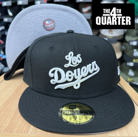 Los Angeles Dodgers Fitted New Era 59Fifty "Los Doyers" Black Cap Hat Grey UV