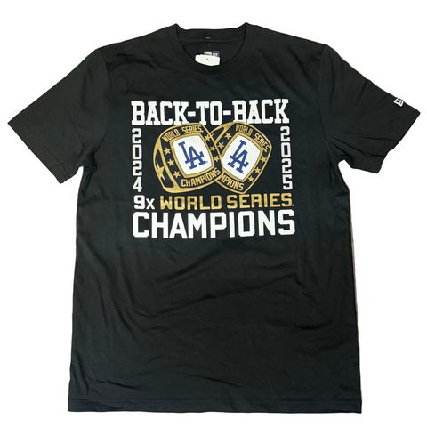 Los Angeles Dodgers Mens T-Shirt New Era 2025 World Series Champions Rings Tee - Black