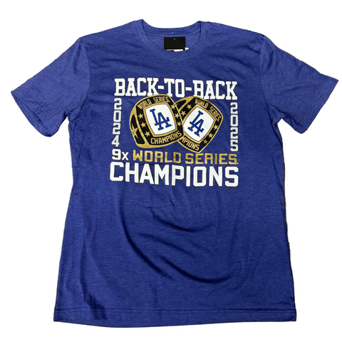 Los Angeles Dodgers Mens T-Shirt New Era 2025 World Series Champions Rings Tee - Blue