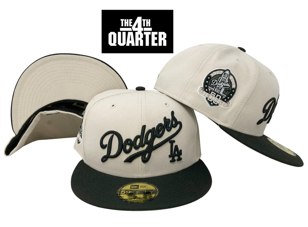 Dodgers Fitted New Era 59Fifty 60th Ann. Wordmark Stone Black Cap Hat Stone UV - THE 4TH QUARTER
