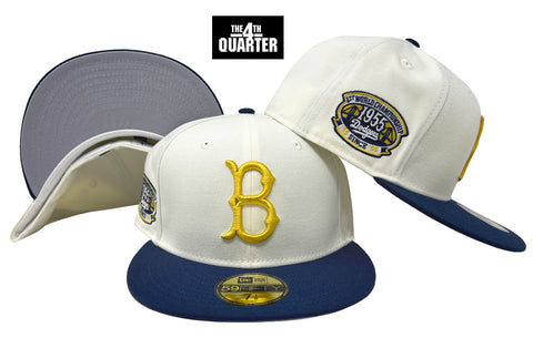 Brooklyn Dodgers Fitted New Era 59Fifty 1955 Yellow Logo Chrome Navy Cap Hat Grey UV