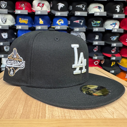 Los Angeles Dodgers Fitted New Era 59Fifty Gold 2025 WS Champions Black Cap Hat Grey UV - THE 4TH QUARTER
