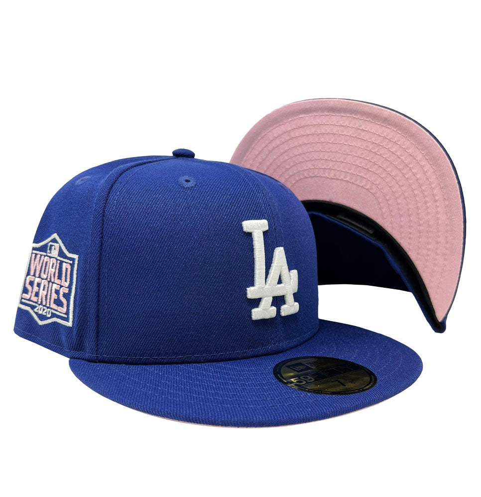 Los Angeles Dodgers Fitted New Era 59Fifty 2020 World Series Blue Cap Hat Pink UV - THE 4TH QUARTER