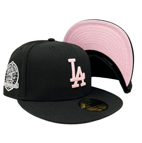 Los Angeles Dodgers Fitted New Era 59Fifty 60th Anniversary Black Cap Hat Pink UV