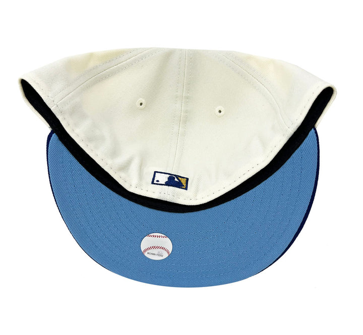 Los Angeles Dodgers New Era Fitted 59Fifty Gold Wordmark Chrome Blue Cap Hat Sky UV - THE 4TH QUARTER