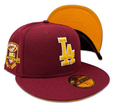 Dodgers Fitted New Era 59Fifty 50th Ann. Burgundy Hat Cap Gold UV