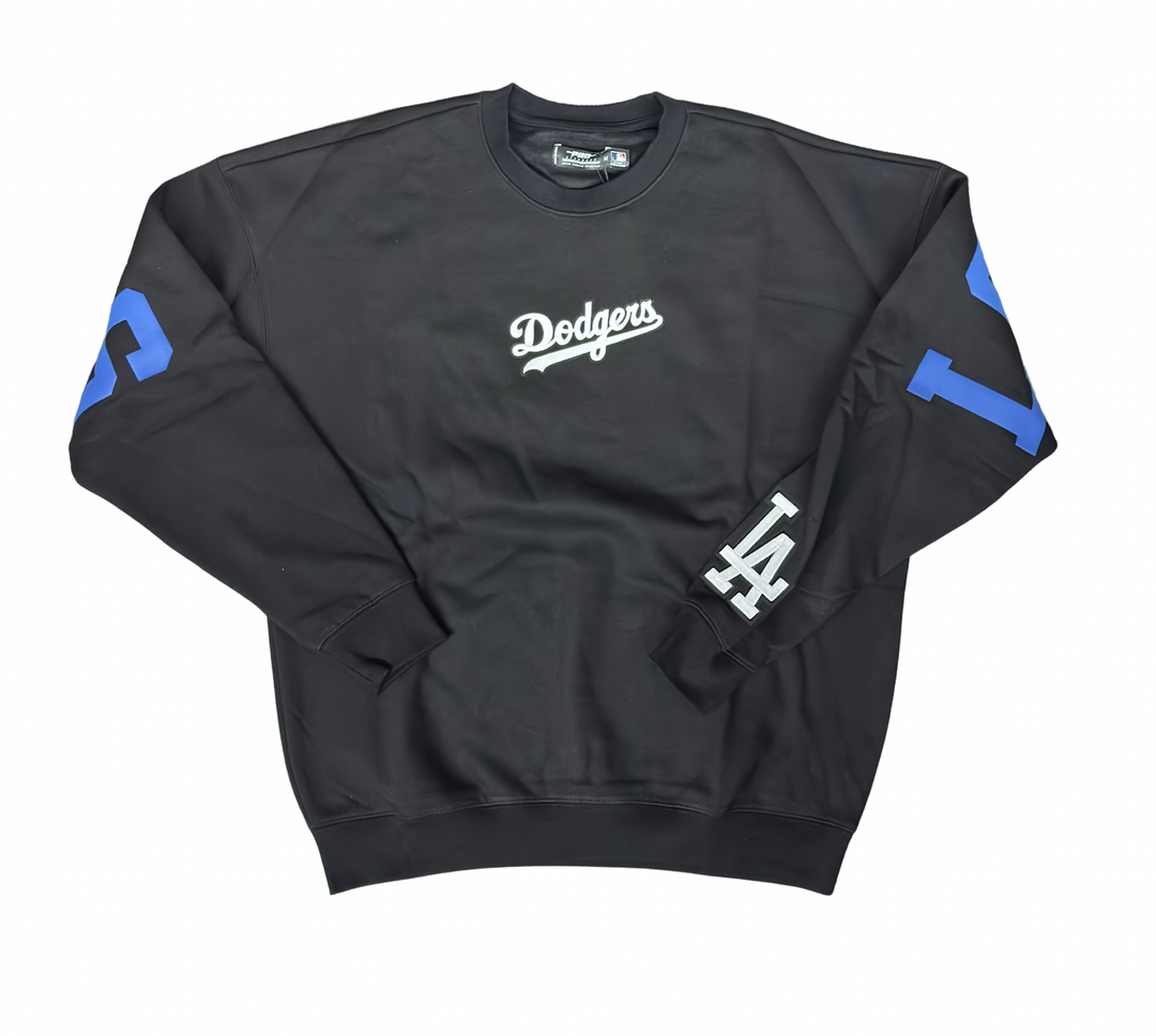 Los Angeles Dodgers Mens Sweatshirt Pro Standard Drop Shoulder Blue Wingspan Crew Neck Fleece Black - THE 4TH QUARTER