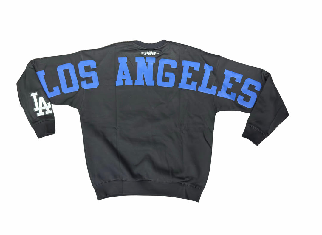 Los Angeles Dodgers Mens Sweatshirt Pro Standard Drop Shoulder Blue Wingspan Crew Neck Fleece Black - THE 4TH QUARTER
