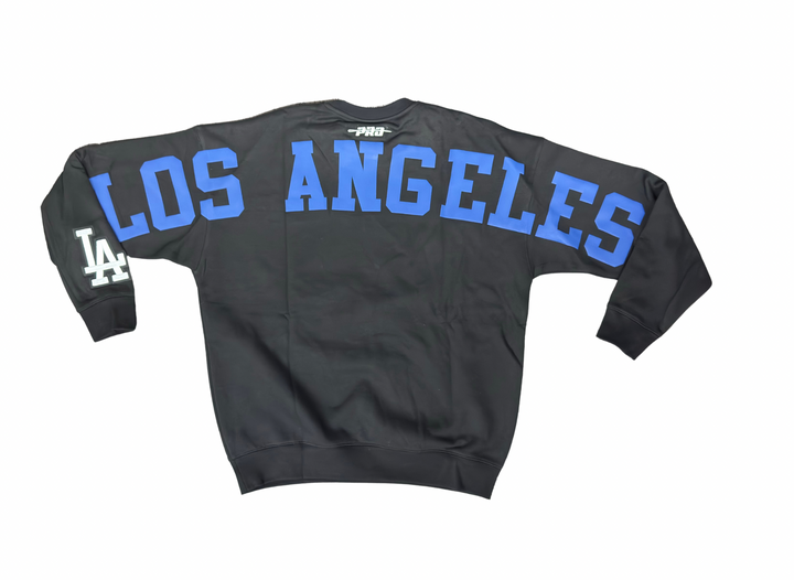 Los Angeles Dodgers Mens Sweatshirt Pro Standard Drop Shoulder Blue Wingspan Crew Neck Fleece Black - THE 4TH QUARTER