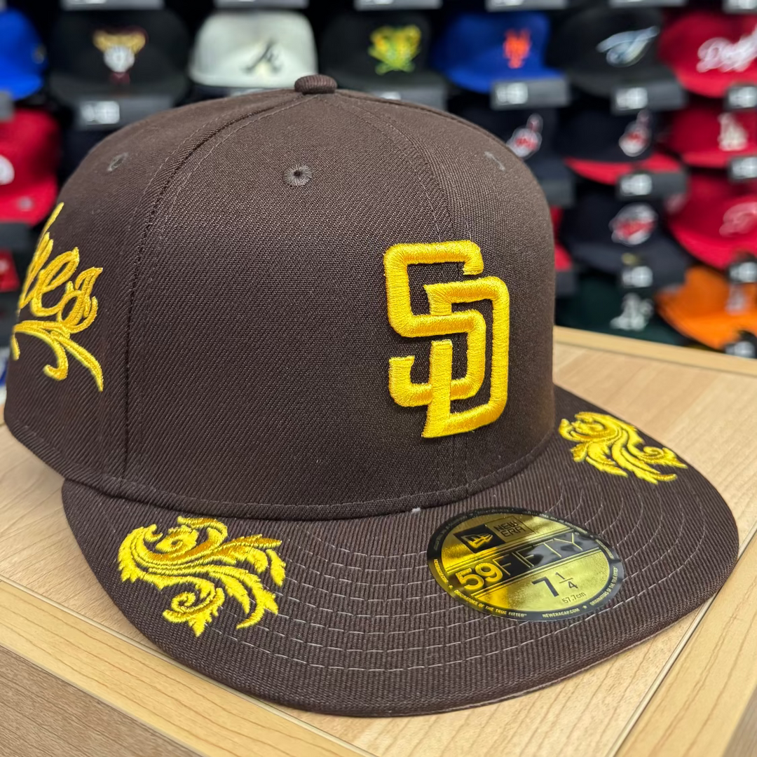 San Diego Padres Fitted New Era 59FIFTY Mariachi Script Brown Cap Hat - THE 4TH QUARTER