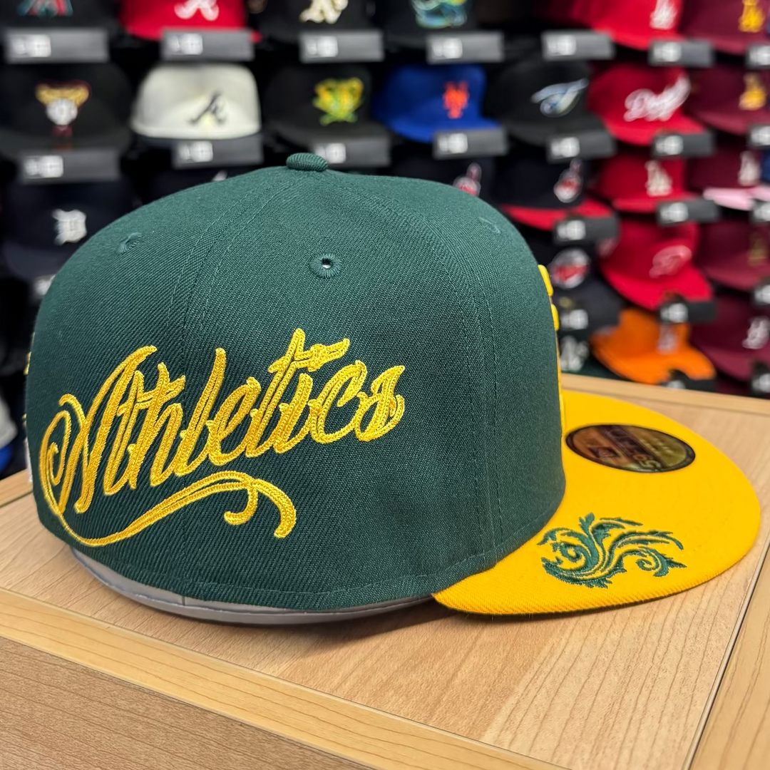 Oakland Athletics Fitted New Era 59FIFTY Mariachi Script Green Yellow Cap Hat - THE 4TH QUARTER