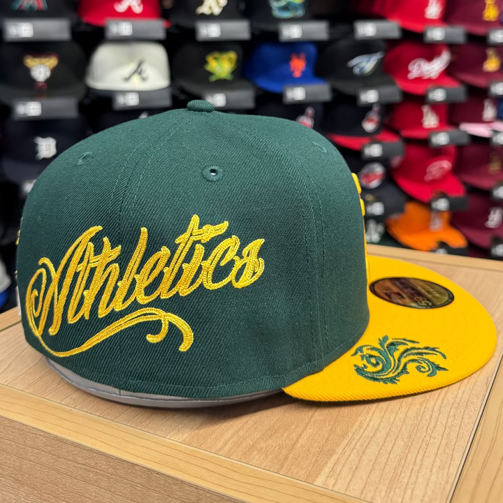 Oakland Athletics Fitted New Era 59FIFTY Mariachi Script Green Yellow Cap Hat - THE 4TH QUARTER
