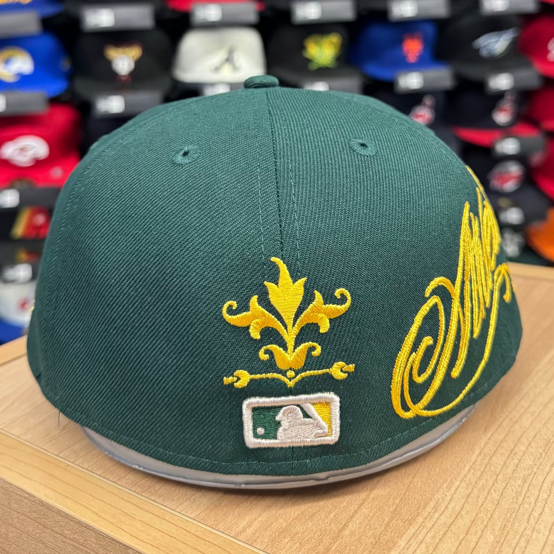 Oakland Athletics Fitted New Era 59FIFTY Mariachi Script Green Yellow Cap Hat - THE 4TH QUARTER