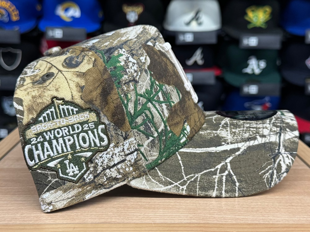 Los Angeles Dodgers Snapback 9Forty New Era A-Frame 2025 Back to Back Champions Realtree Hat Cap Chrome UV - THE 4TH QUARTER
