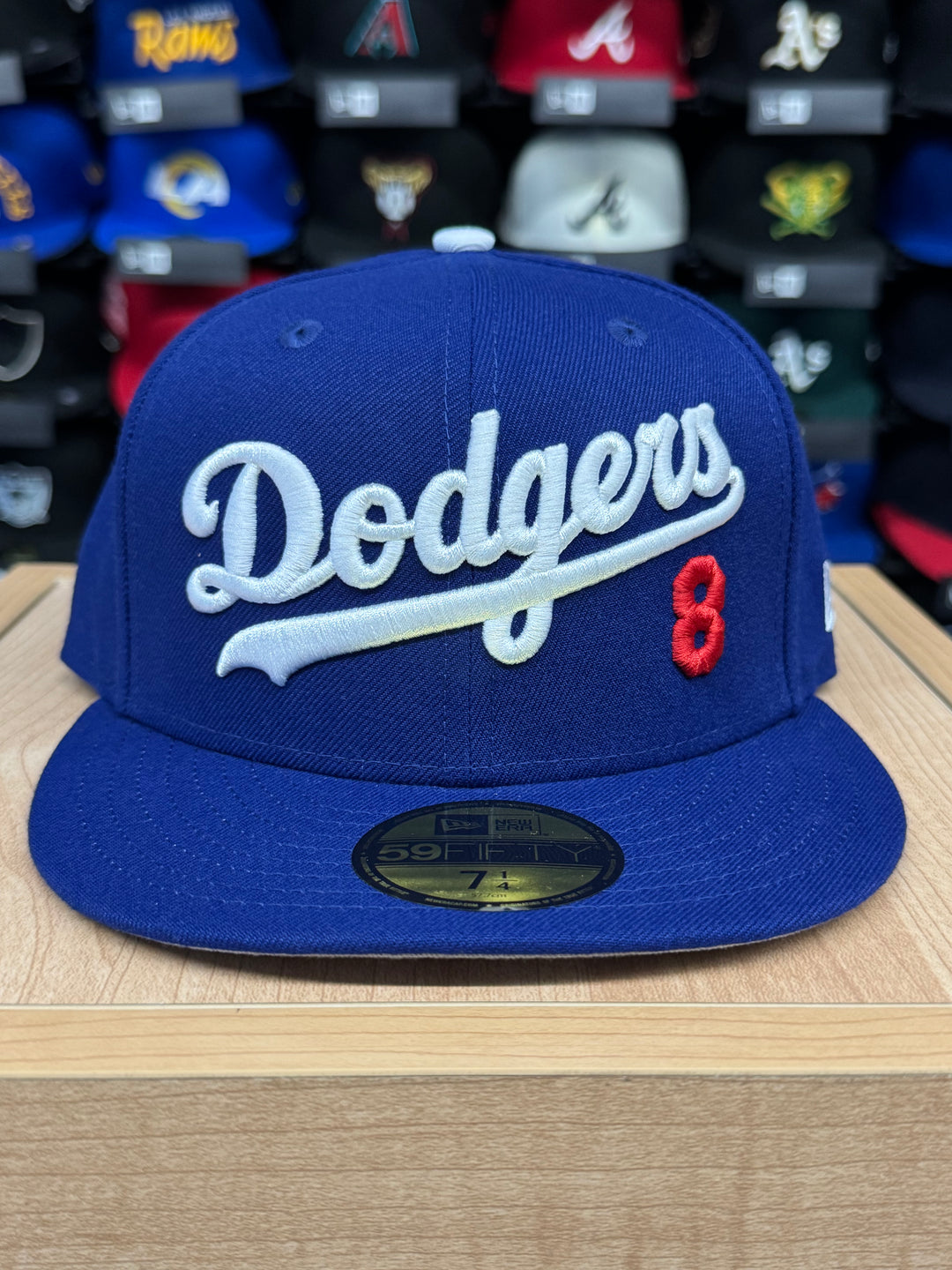 Los Angeles Dodgers Fitted New Era 59Fifty Wordmark #8 Blue Cap Hat Grey UV - THE 4TH QUARTER