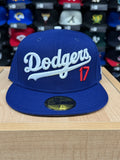 Los Angeles Dodgers Fitted New Era 59Fifty Wordmark #17 Ohtani Blue Cap Hat Grey UV - THE 4TH QUARTER