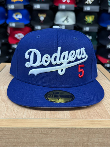 Los Angeles Dodgers Fitted New Era 59Fifty Wordmark #5 Freeman Blue Cap Hat Grey UV - THE 4TH QUARTER