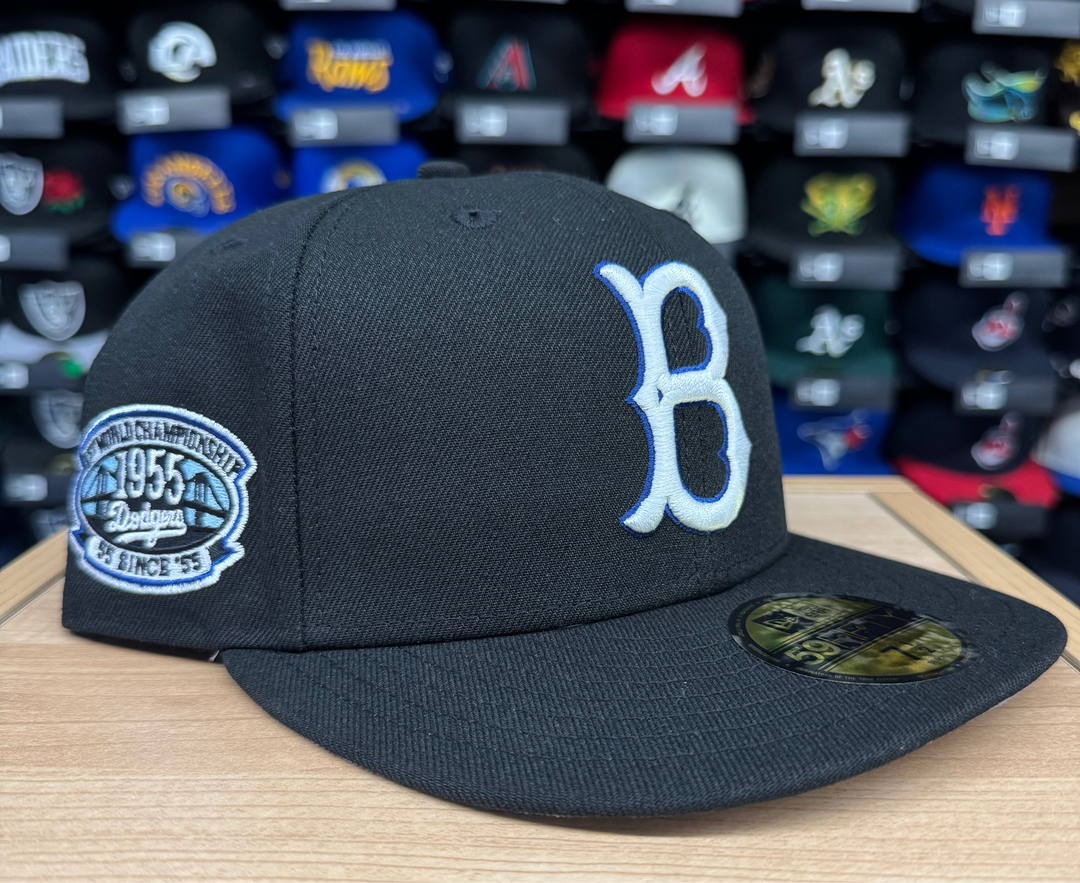 Brooklyn Dodgers Fitted New Era 59Fifty 1955 1st World Series Black Cap Hat Grey UV - THE 4TH QUARTER
