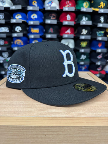 Brooklyn Dodgers Fitted New Era 59Fifty 1955 1st World Series Black Cap Hat Grey UV - THE 4TH QUARTER