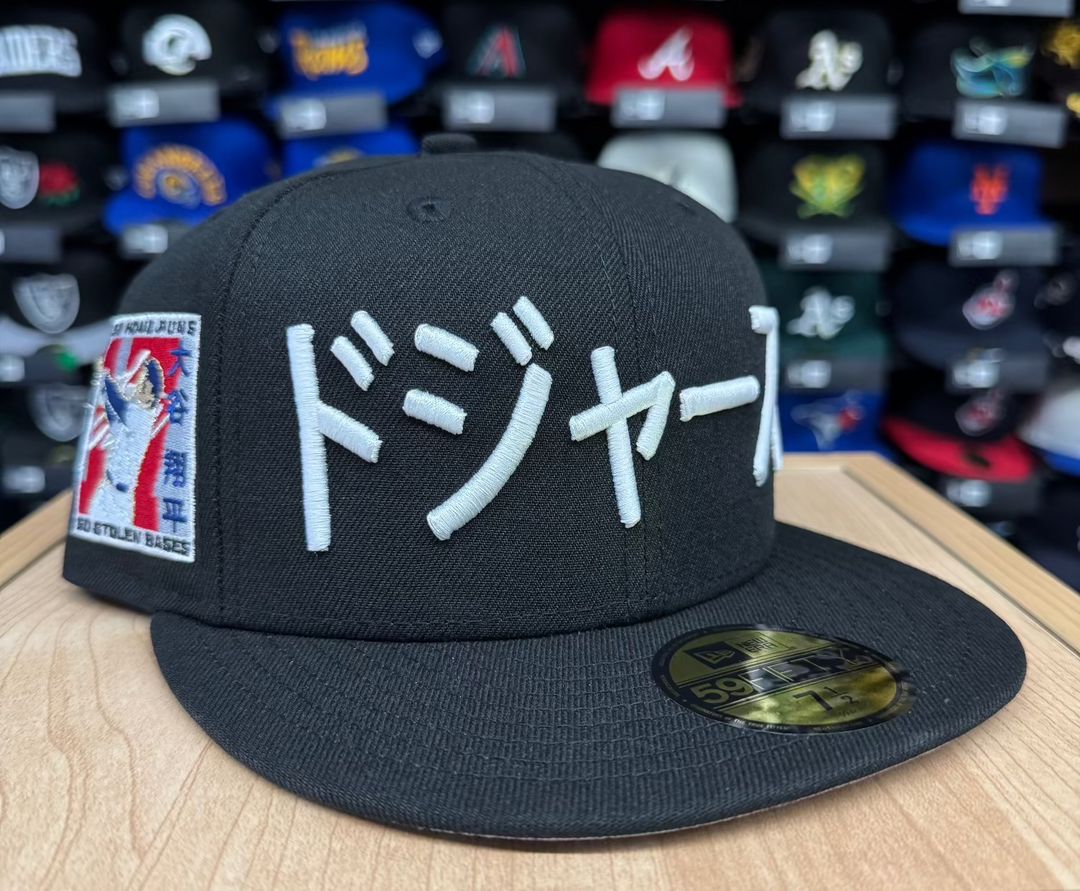 Los Angeles Dodgers Fitted New Era 59Fifty 50/50 Ohtani Kanji Black Cap Hat Grey UV - THE 4TH QUARTER