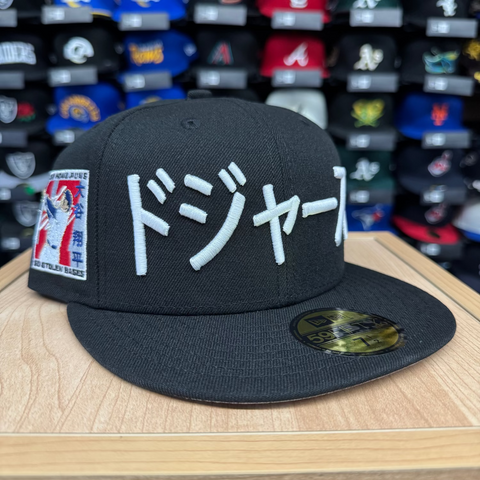Los Angeles Dodgers Fitted New Era 59Fifty 50/50 Ohtani Kanji Black Cap Hat Grey UV - THE 4TH QUARTER
