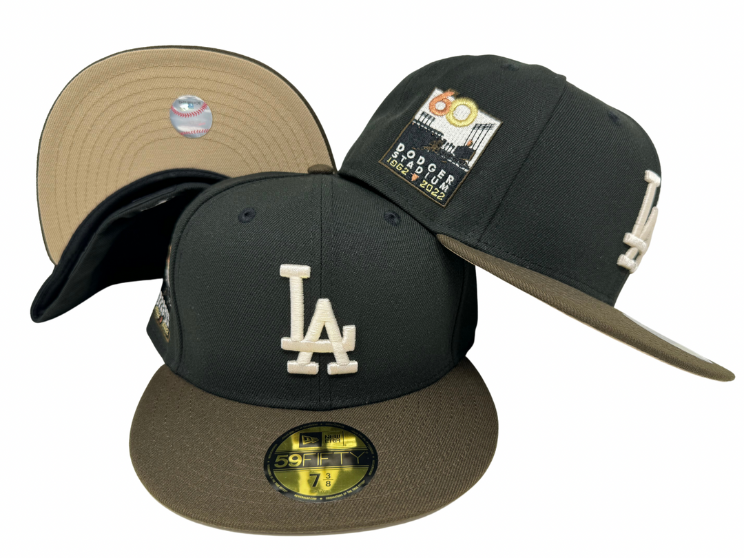 Los Angeles Dodgers Fitted New Era 59Fifty Ivory Logo Black Brown 60th Anniversary Hat Cap - THE 4TH QUARTER