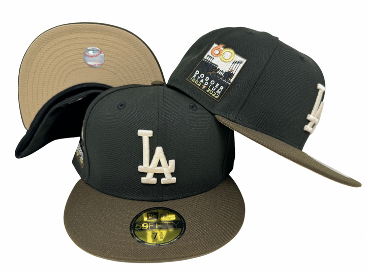 Los Angeles Dodgers Fitted New Era 59Fifty Ivory Logo Black Brown 60th Anniversary Hat Cap - THE 4TH QUARTER