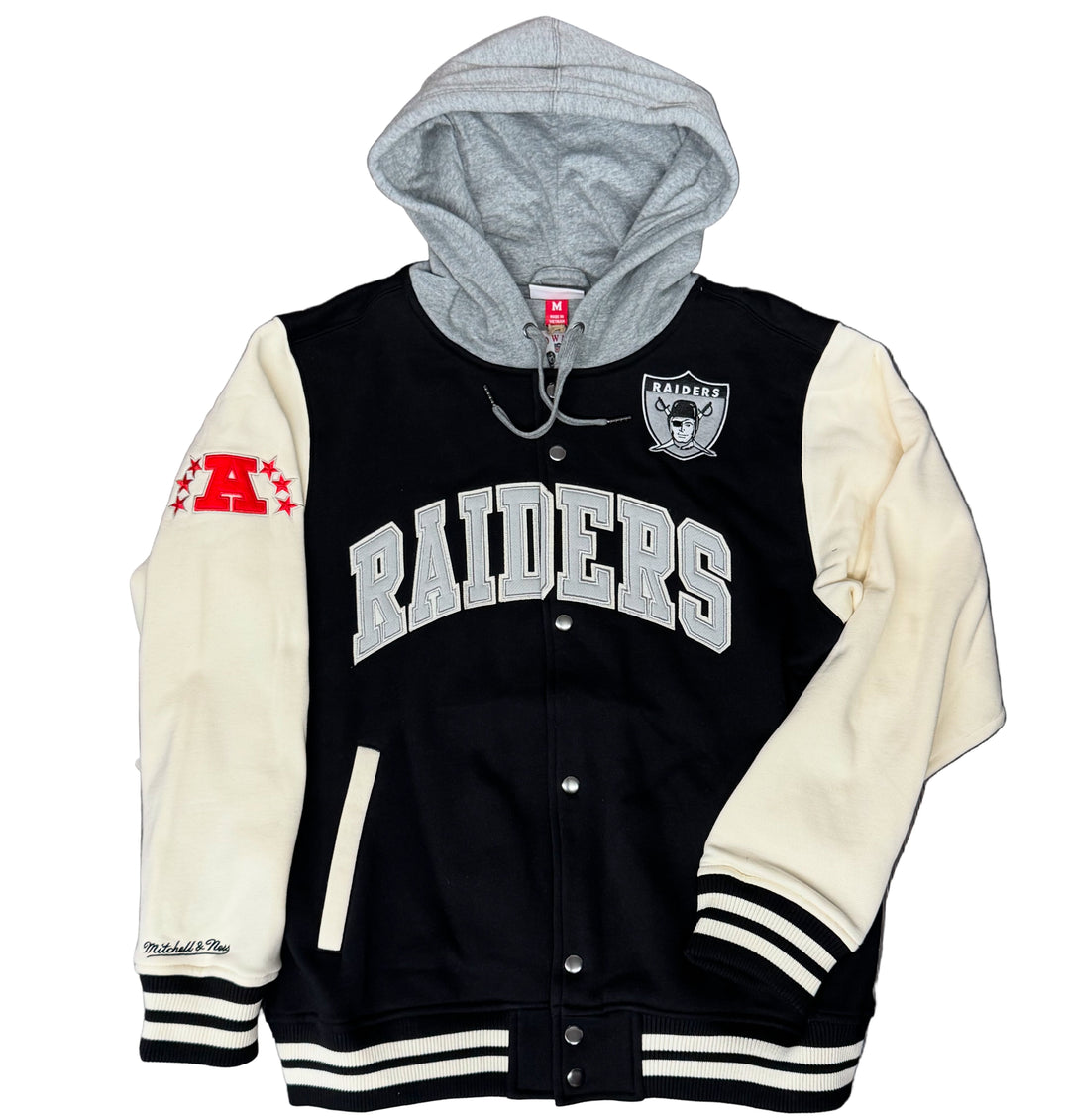 Las Vegas Raiders Mens Mitchell & Ness Courtside Hoodie Fleece Jacket - THE 4TH QUARTER