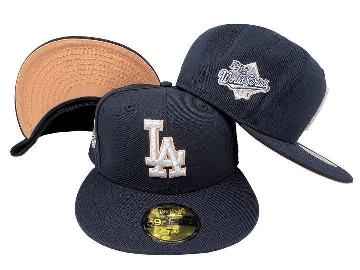 Dodgers Fitted New Era 59Fifty 88 World Series Navy Hat Cap Peach UV - THE 4TH QUARTER