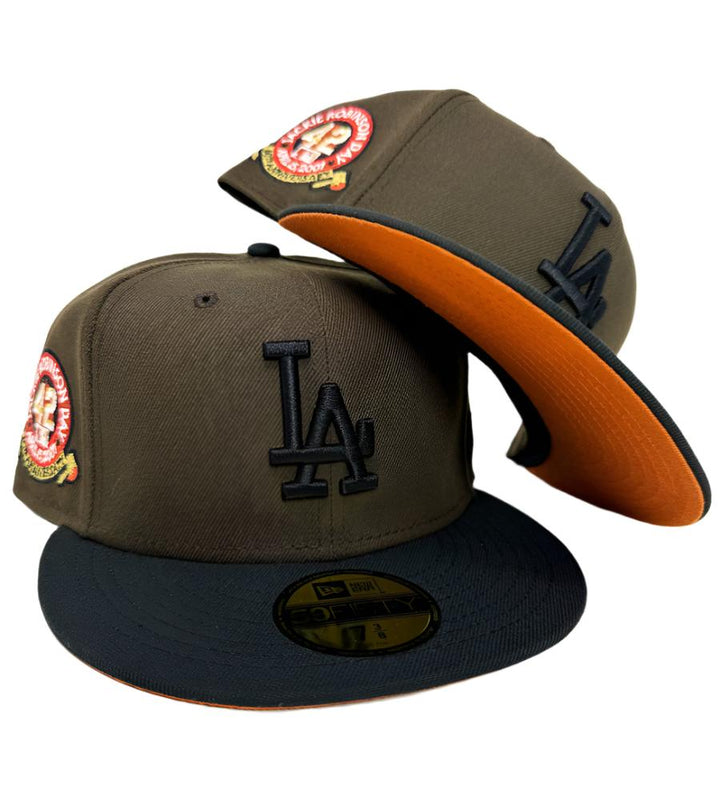 Dodgers New Era 59Fifty Fitted Brown Black Jackie 60th Hat Cap Copper UV - THE 4TH QUARTER