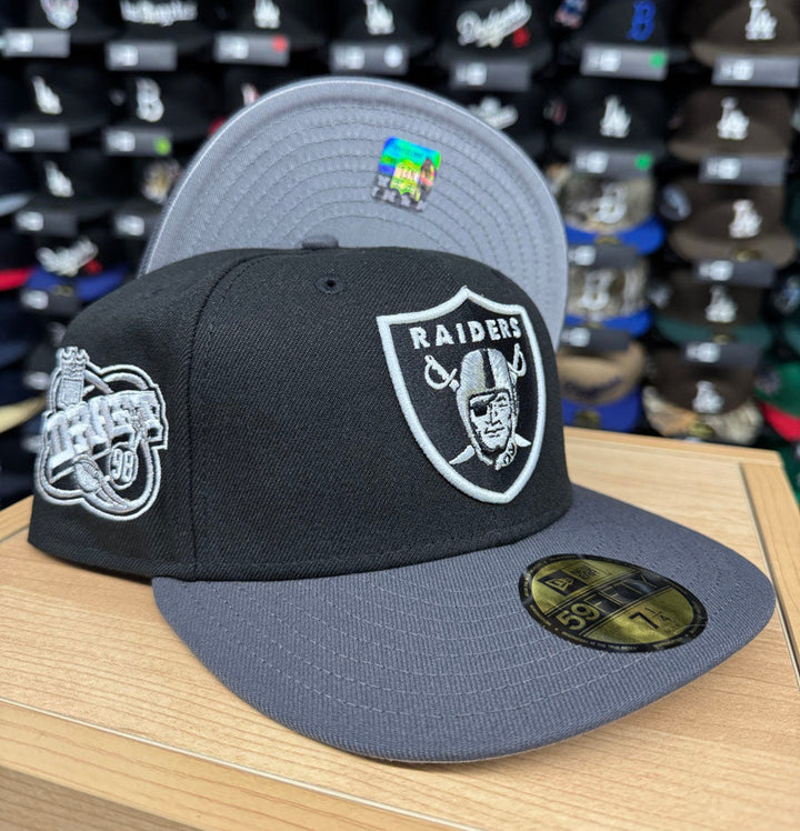 Raiders Fitted New Era 59Fifty 98 Draft Black Graphite Grey Hat Cap Grey UV - THE 4TH QUARTER