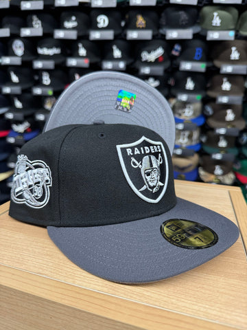 Raiders Fitted New Era 59Fifty 98 Draft Black Graphite Grey Hat Cap Grey UV