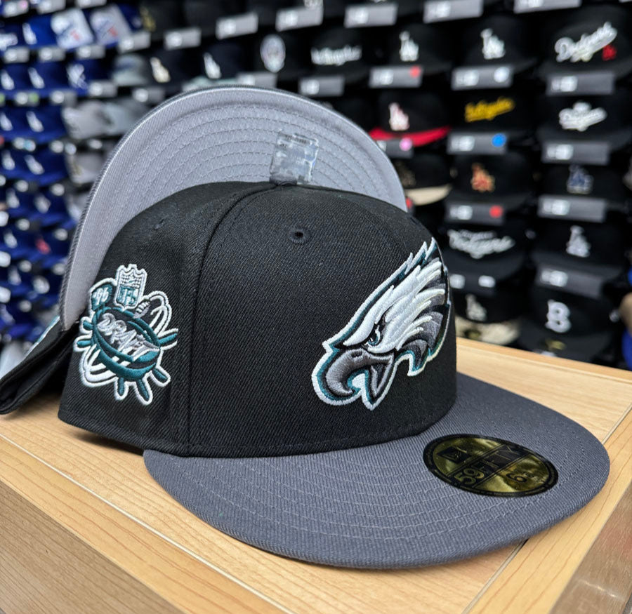 Philadelphia Eagles Fitted New Era 59Fifty 1996 Draft Black Graphite Grey Hat Cap Grey UV - THE 4TH QUARTER