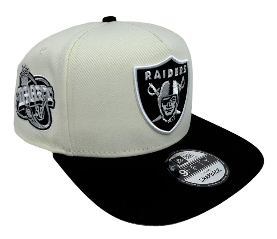 Las Vegas Raiders Snapback 9Fifty New Era A-Frame Chrome Black 98 Draft Cap Hat Grey UV - THE 4TH QUARTER