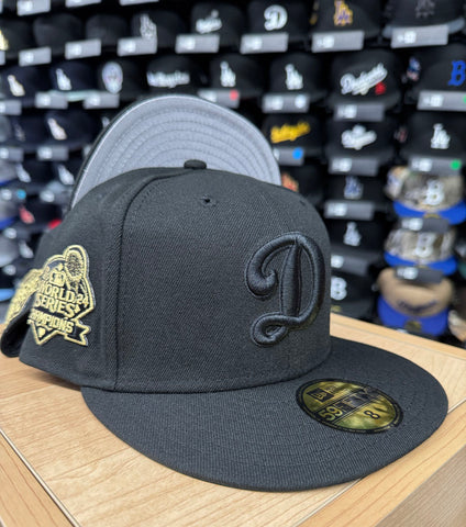 Los Angeles Dodgers Fitted New Era 59Fifty D Logo 2024 World Series Black on Black Cap Hat