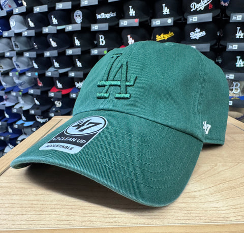 Los Angeles Dodgers Strapback '47 Brand Clean Up Adjustable Cap Hat Dark Green Monotone