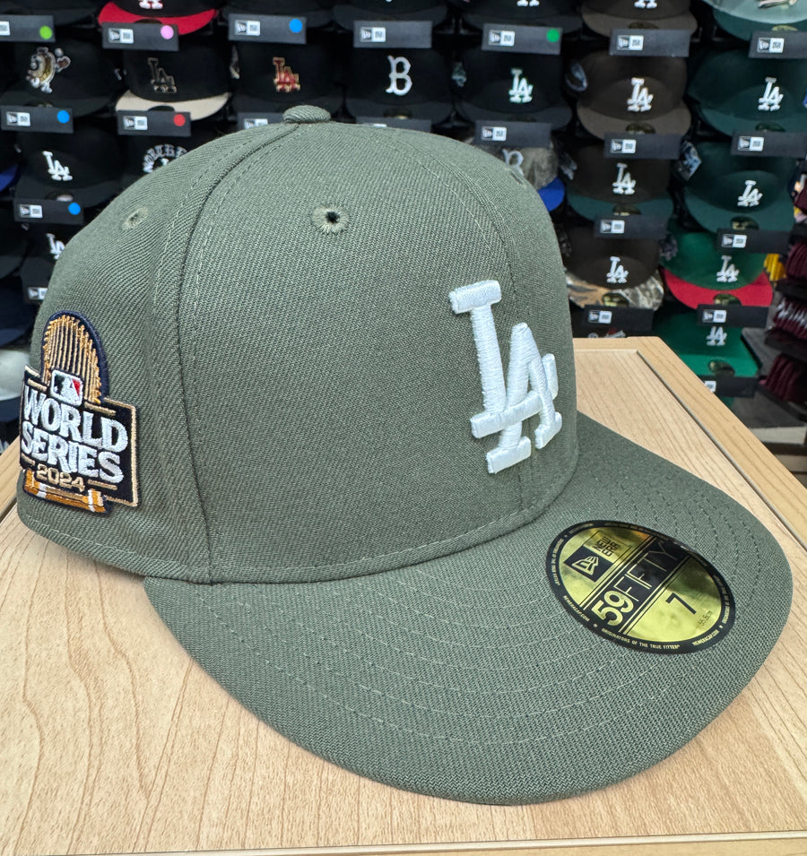 Los Angeles Dodgers Fitted New Era 59Fifty 2024 World Series Olive Cap Hat - THE 4TH QUARTER