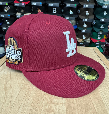 Los Angeles Dodgers Fitted New Era 59Fifty 2024 World Series Burgundy Cap Hat