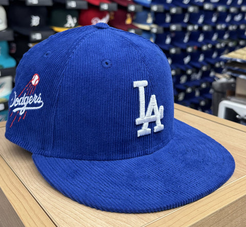 Los Angeles Dodgers Fitted New Era 59Fifty Fly Ball Blue Corduroy Cap Hat Green UV