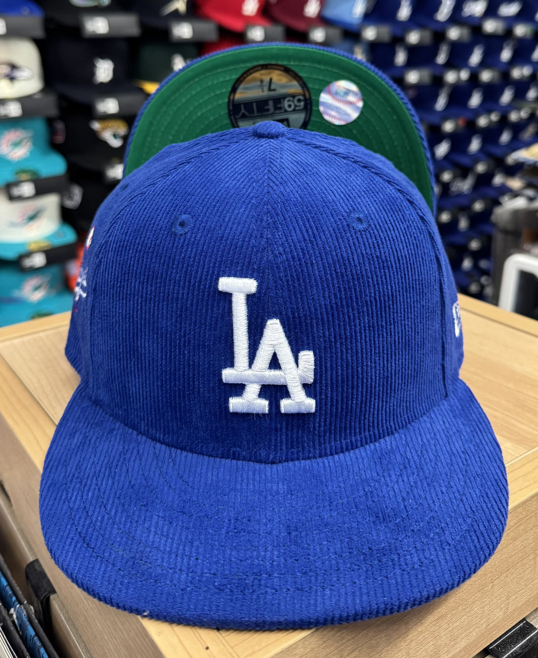 Los Angeles Dodgers Fitted New Era 59Fifty Fly Ball Blue Corduroy Cap Hat Green UV - THE 4TH QUARTER