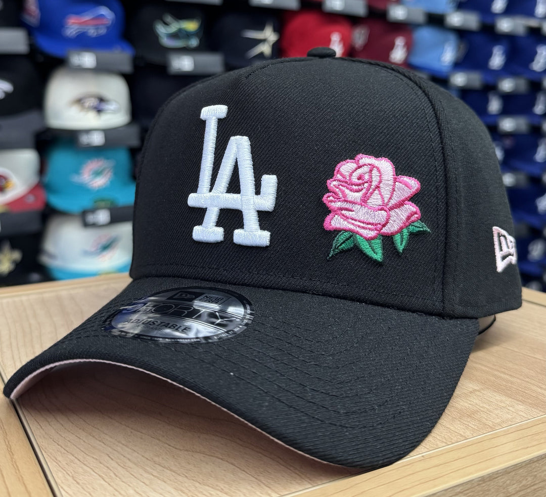 Los Angeles Dodgers Snapback 9Forty New Era A-Frame Pink Rose Black Hat Cap Pink UV - THE 4TH QUARTER