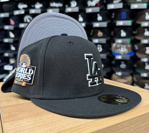 Los Angeles Dodgers Fitted New Era 59Fifty 2024 World Series Black White Outline Cap Hat