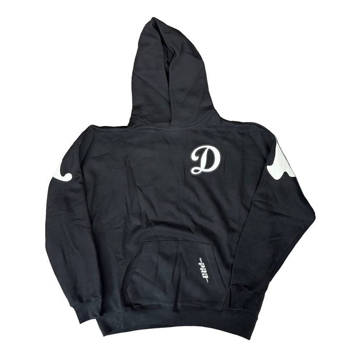 Los Angeles Dodgers Old English Mens Sweatshirt Pro Standard Wingspan Black White Hoodie - THE 4TH QUARTER
