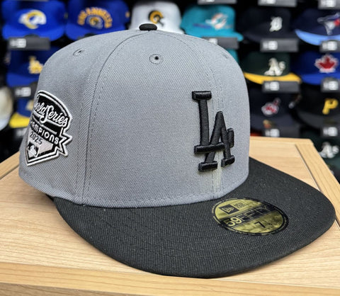 Los Angeles Dodgers New Era 2025 World Series Champions Patch 59FIFTY Fitted Hat - Storm Grey Black