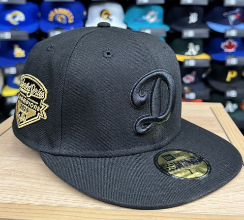 Los Angeles Dodgers New Era 2025 D Logo World Series Champions Patch 59FIFTY Fitted Hat - Black on Black