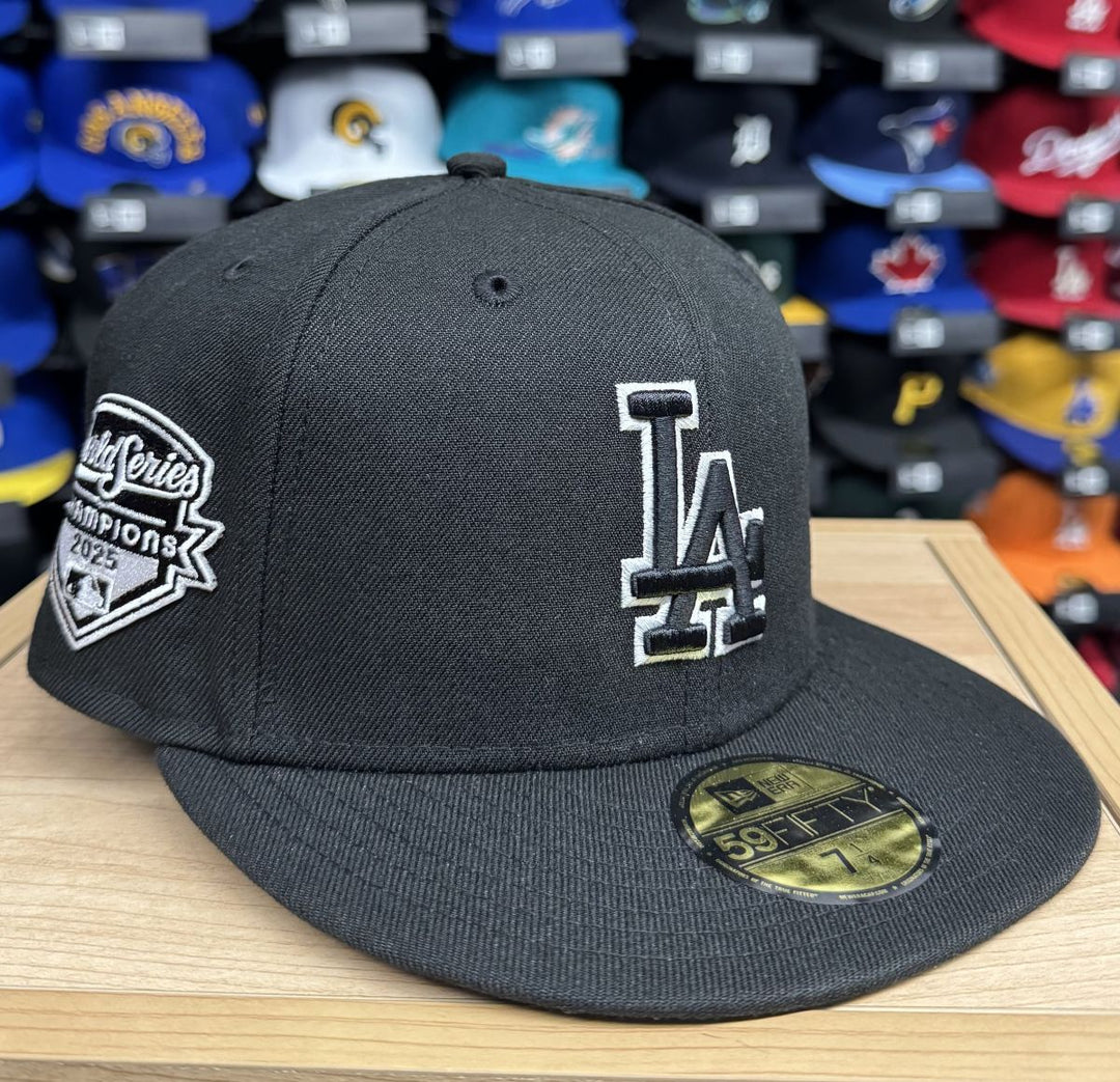 Los Angeles Dodgers New Era 2025 Outline Logo World Series Champions Patch 59FIFTY Fitted Hat - Black - THE 4TH QUARTER